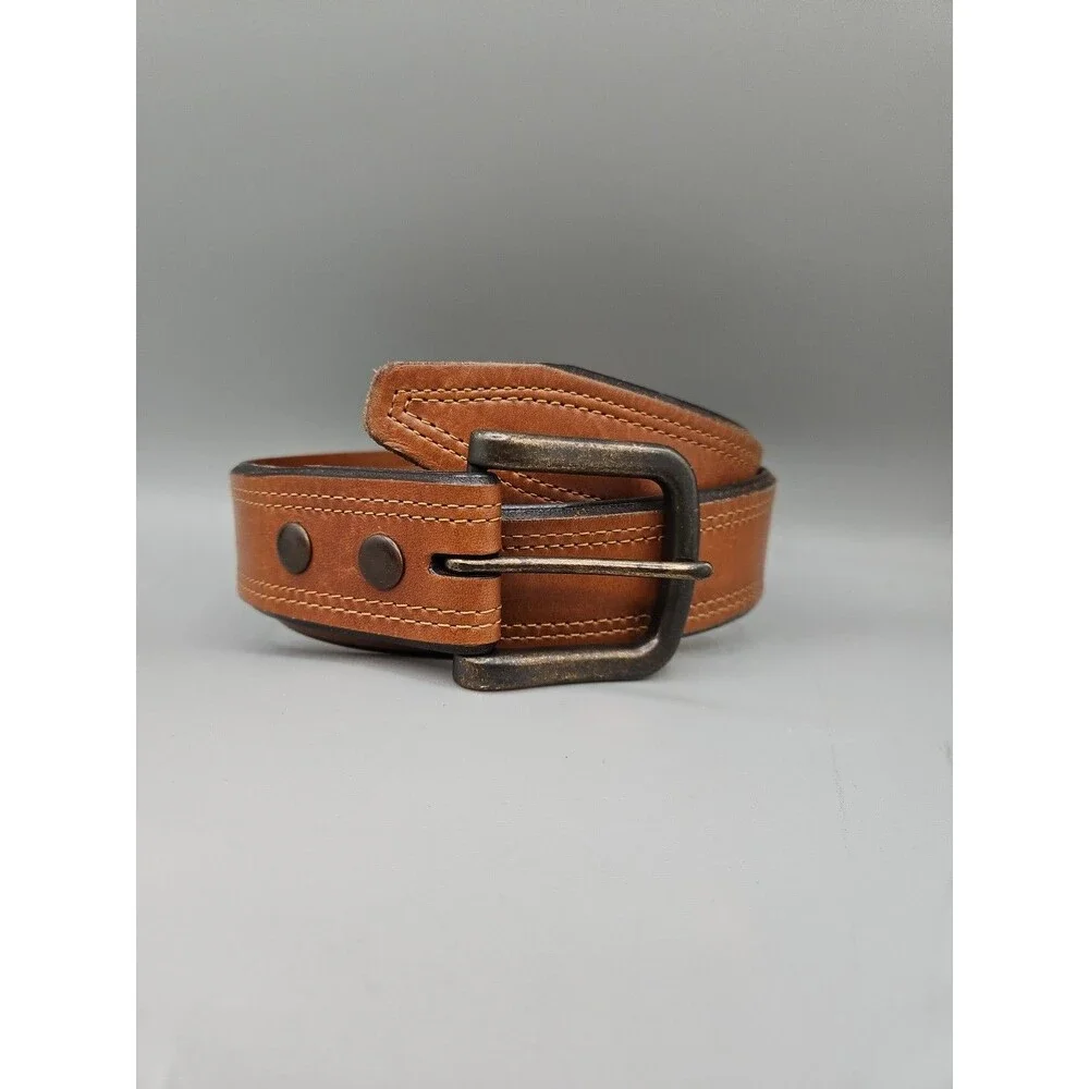 Mens Hawx Work Belt Leather Brown Bronze Buckle 1.5